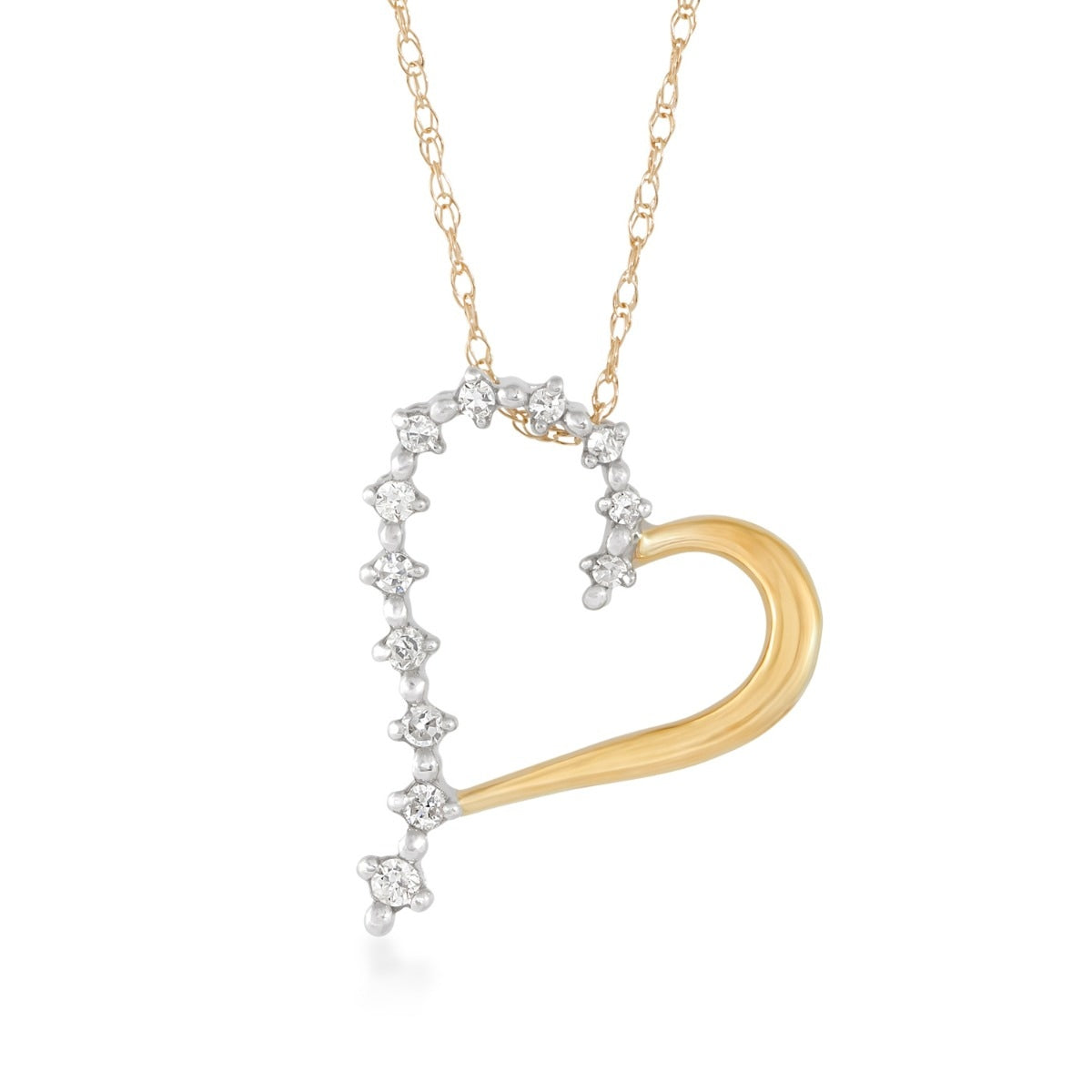 Diamond Accent Heart Pendant in 10K Yellow Gold with Rhodium Plating