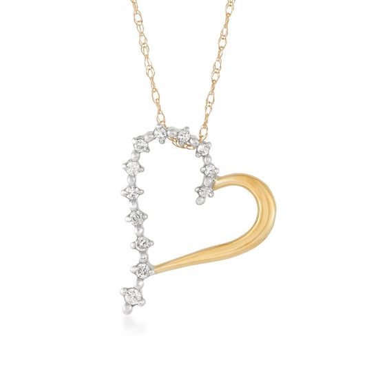 Diamond Accent Heart Pendant in 10K Yellow Gold with Rhodium Plating