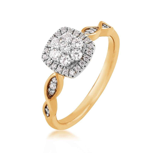 I Promise 1/3 ct. tw. Diamond Cushion Cluster Twist Promise Ring in 10K Yellow Gold front view