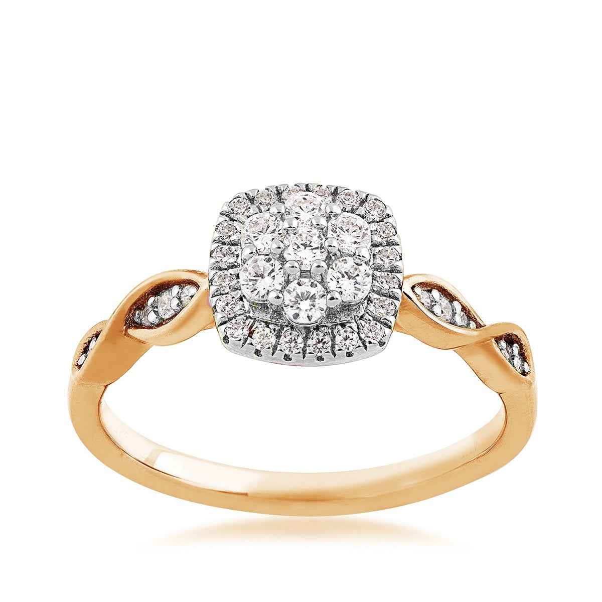 I Promise 1/3 ct. tw. Diamond Cushion Cluster Twist Promise Ring in 10K Yellow Gold