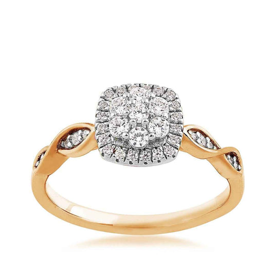 I Promise 1/3 ct. tw. Diamond Cushion Cluster Twist Promise Ring in 10K Yellow Gold