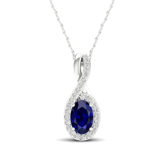 Infinite Love Oval Sapphire & Diamond Accent Halo Twist Pendant in 10K White Gold (2)