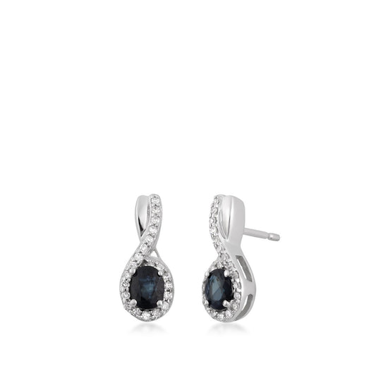 Infinite Love Oval Sapphire & 1/8 ct. tw. Diamond Halo Twist Earrings in 10K White Gold