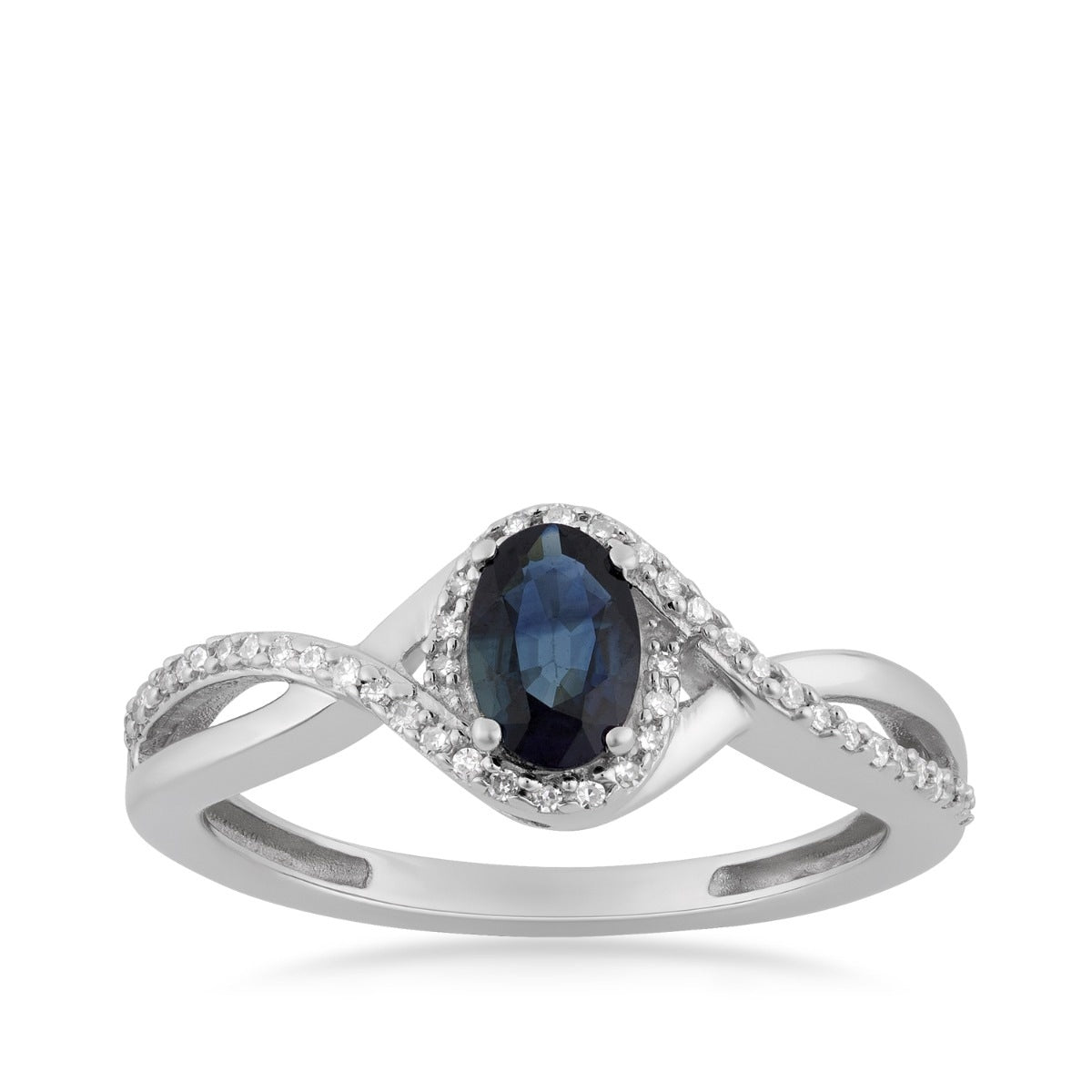 Infinite Love Oval Sapphire & 1/10 ct. tw. Diamond Halo Crossover Ring in 10K White Gold