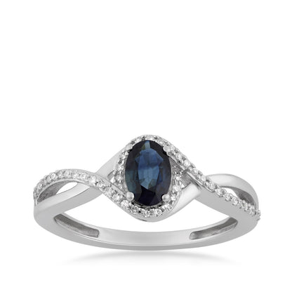Infinite Love Oval Sapphire & 1/10 ct. tw. Diamond Halo Crossover Ring in 10K White Gold