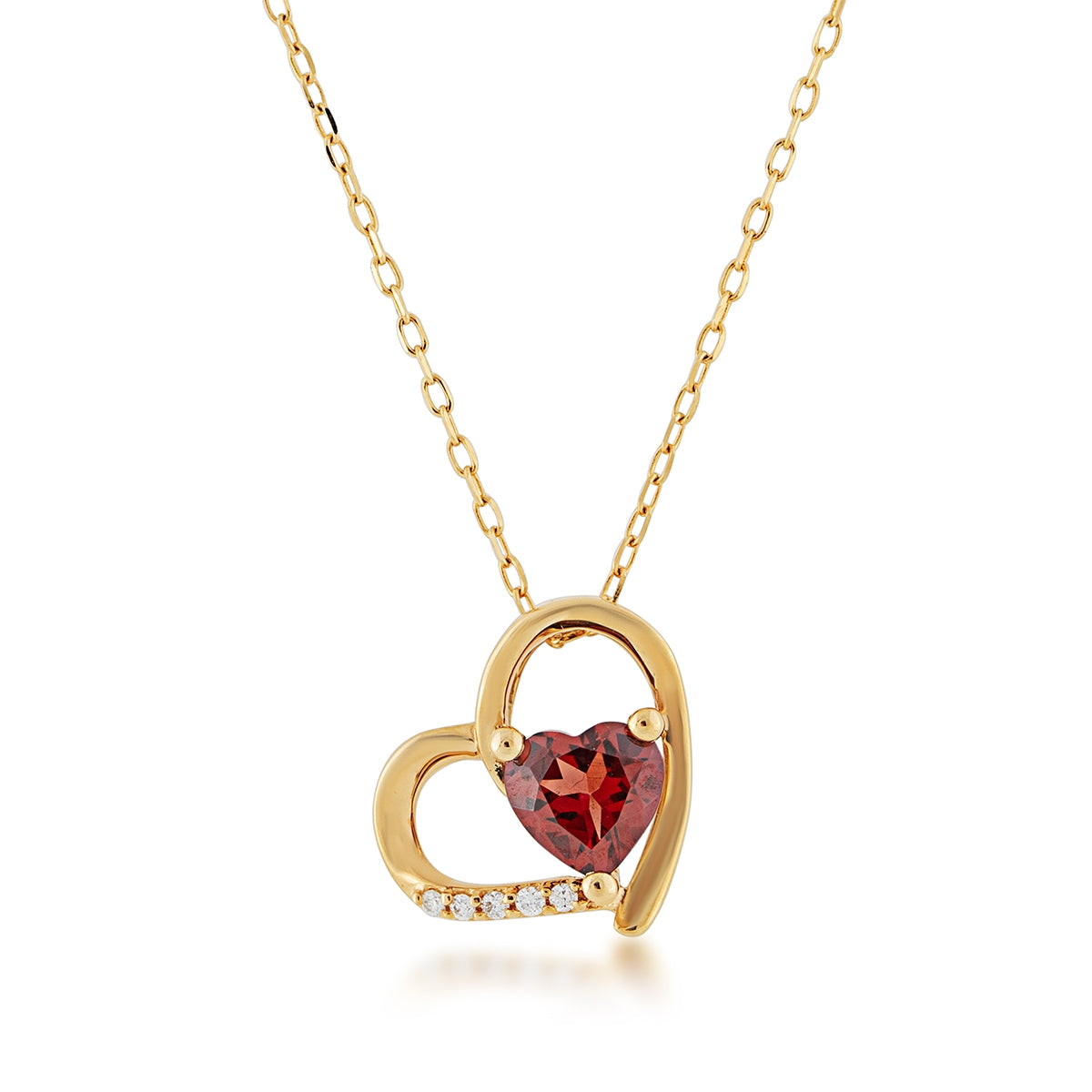 Garnet & Diamond Accent Heart Pendant in 10K Yellow Gold
