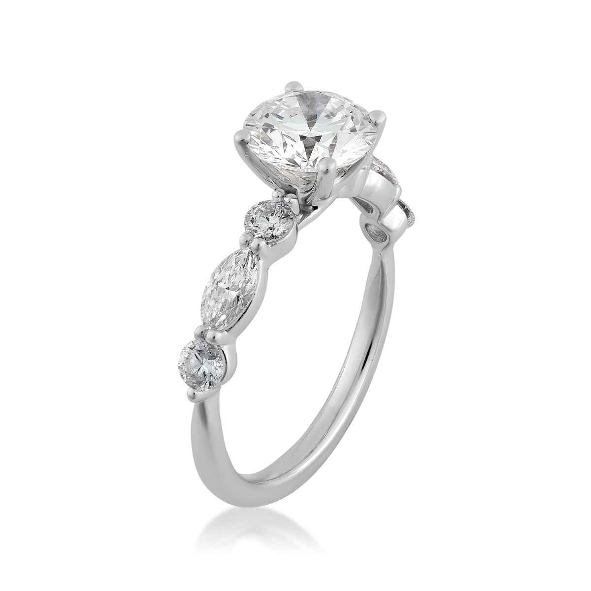 Radiance by Adamante 2-1/7 ct. tw. Lab-Grown Round & Marquise Diamond Engagement Ring in 14K White Gold front view