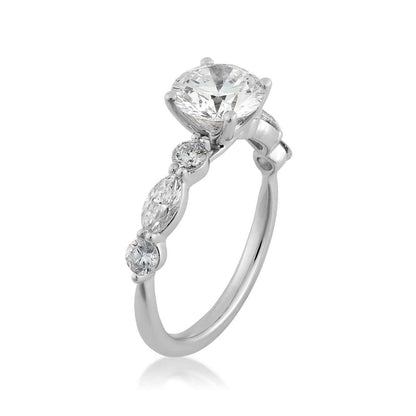 Radiance by Adamante 2-1/7 ct. tw. Lab-Grown Round & Marquise Diamond Engagement Ring in 14K White Gold front view