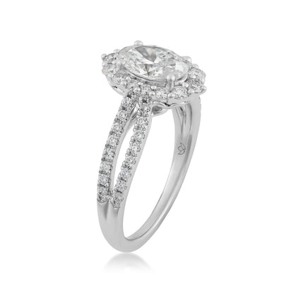Radiance by Adamante 1-1/2 ct. tw. Lab-Grown Oval Diamond Halo Split Shank Engagement Ring in 14K White Gold front view