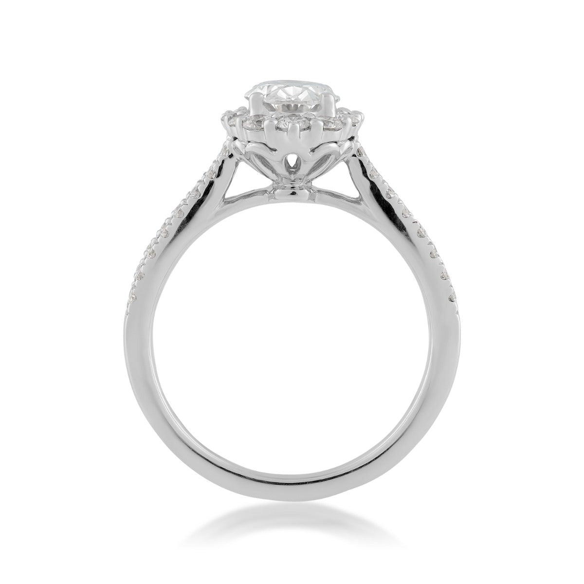 Radiance by Adamante 1-1/2 ct. tw. Lab-Grown Oval Diamond Halo Split Shank Engagement Ring in 14K White Gold close-up detail
