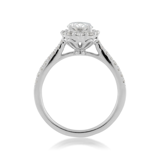 Radiance by Adamante 1-1/2 ct. tw. Lab-Grown Oval Diamond Halo Split Shank Engagement Ring in 14K White Gold close-up detail
