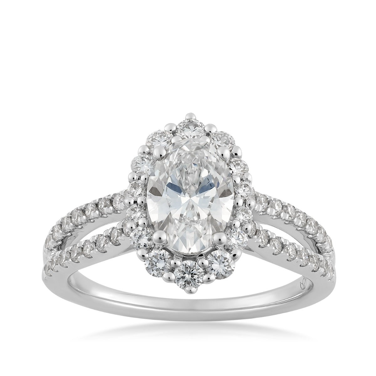 Radiance by Adamante 1-1/2 ct. tw. Lab-Grown Oval Diamond Halo Split Shank Engagement Ring in 14K White Gold