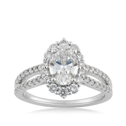 Radiance by Adamante 1-1/2 ct. tw. Lab-Grown Oval Diamond Halo Split Shank Engagement Ring in 14K White Gold