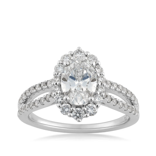 Radiance by Adamante 1-1/2 ct. tw. Lab-Grown Oval Diamond Halo Split Shank Engagement Ring in 14K White Gold