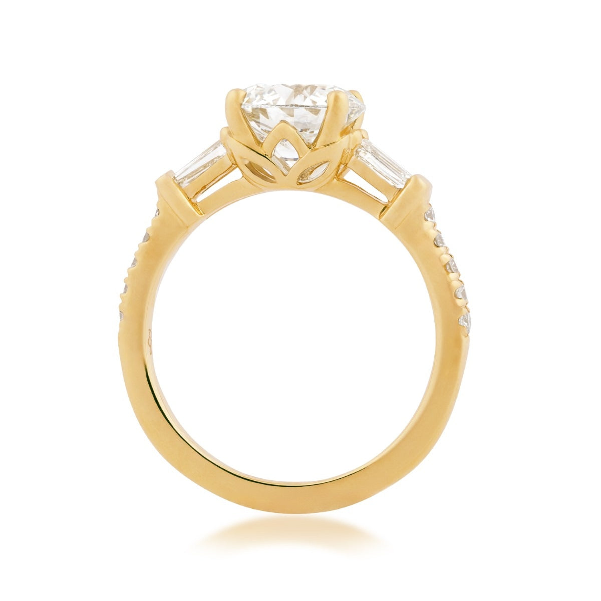 Radiance by Adamante 2-1/3 ct. tw. Lab-Grown Round & Baguette Diamond Engagement Ring in 14K Yellow Gold close-up detail