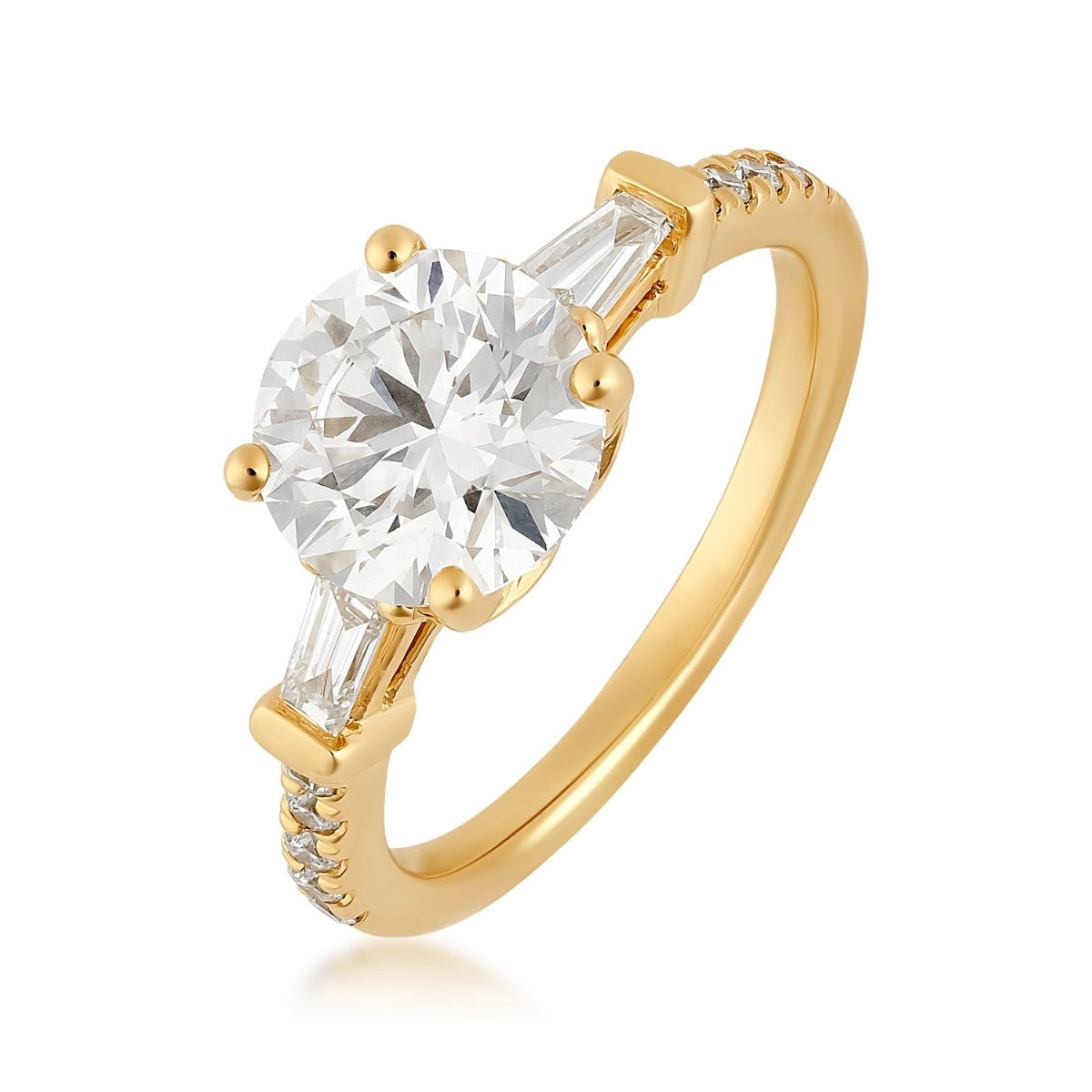Radiance by Adamante 2-1/3 ct. tw. Lab-Grown Round & Baguette Diamond Engagement Ring in 14K Yellow Gold front view