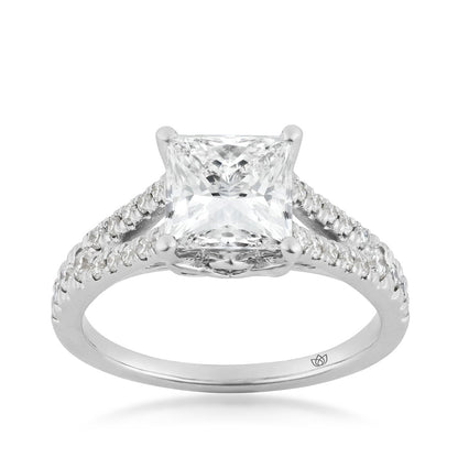 Radiance by Adamante 2-1/3 ct. tw. Lab-Grown Princess Cut Diamond Split Shank Engagement Ring in 14K White Gold