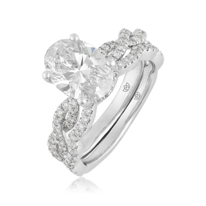 Radiance by Adamante 2-1/2 ct. tw. Lab-Grown Oval Diamond Hidden Halo Twist Wedding Set in 14K White Gold front view