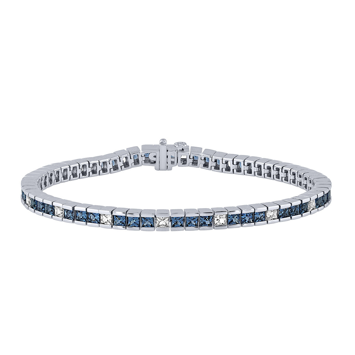 Yogo Sapphire & 1-7/8 ct. tw. Princess Cut Diamond 7-inch Bracelet in 14K White Gold
