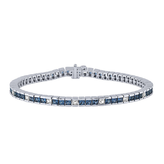 Yogo Sapphire & 1-7/8 ct. tw. Princess Cut Diamond 7-inch Bracelet in 14K White Gold
