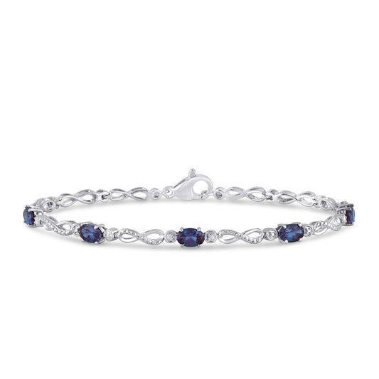 Infinite Love Created Oval Alexandrite & Diamond Accent 7.5-inch Infinity Bracelet in Sterling Silver
