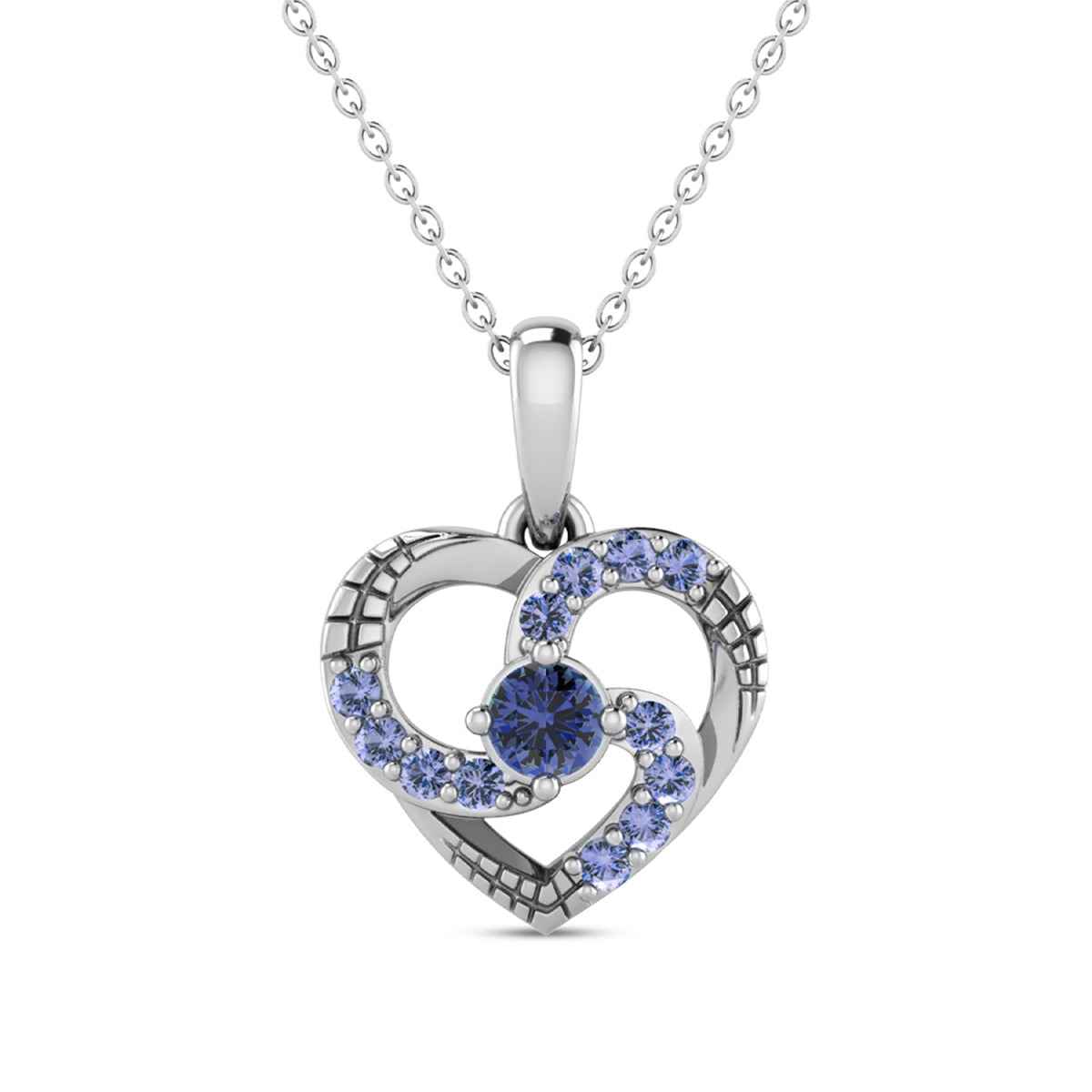 Yogo Sapphire Textured Heart Pendant in 14K White Gold