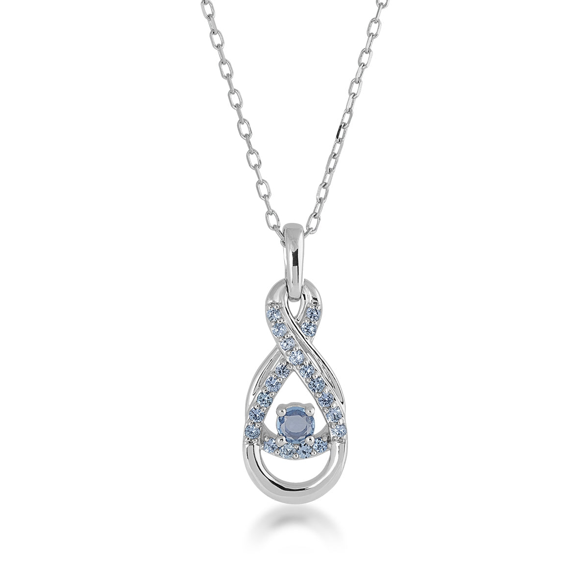Yogo Sapphire Infinity Pendant in 14K White Gold