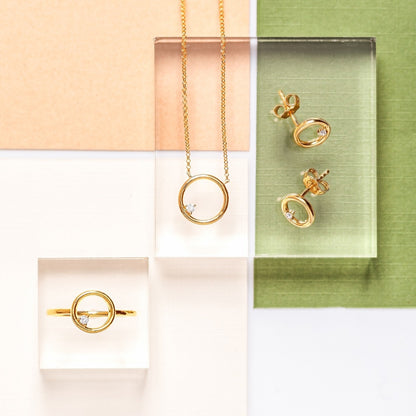 Circle Ring with Diamond Accent in 10K Yellow Gold close-up detail