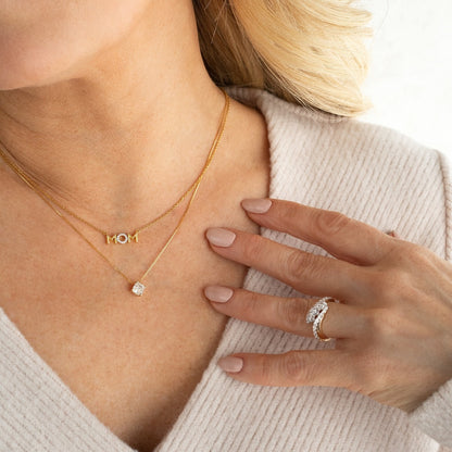Diamond Accent Mom Necklace in 10K Yellow Gold front view