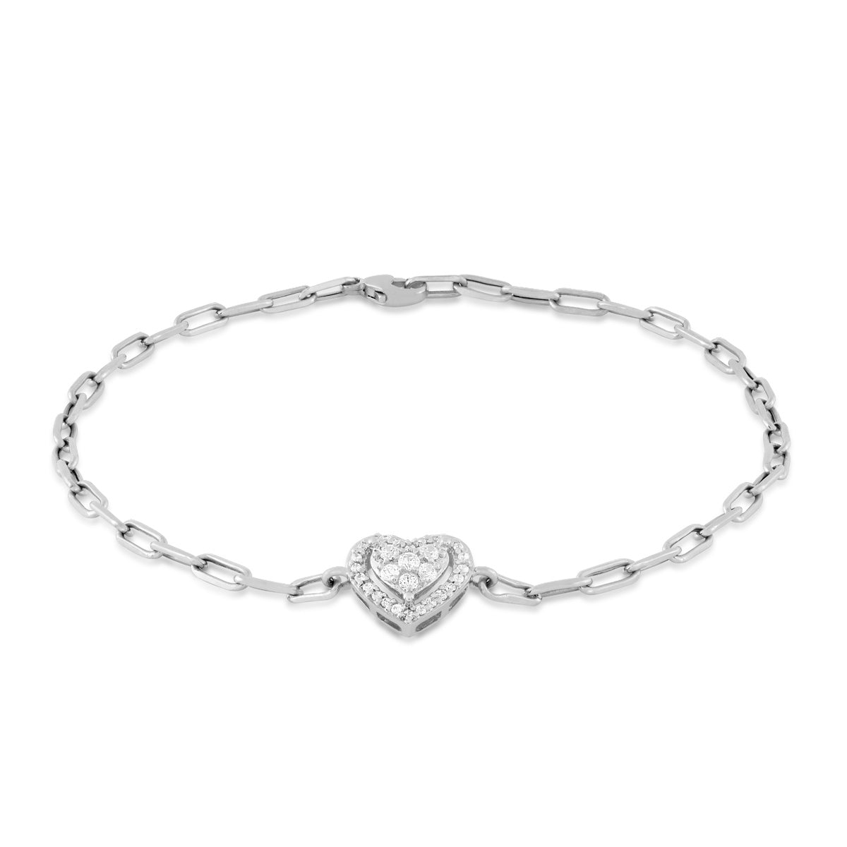 1/6 ct. tw. Diamond 7.5-inch Heart Paperclip Bracelet in Sterling Silver