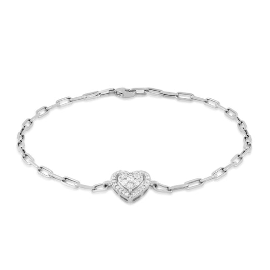 1/6 ct. tw. Diamond 7.5-inch Heart Paperclip Bracelet in Sterling Silver
