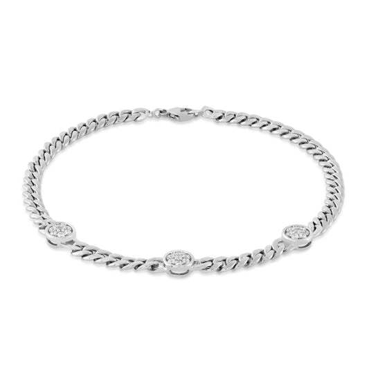 1/4 ct. tw. Diamond Cluster 7.5-inch Cuban Chain Bracelet in Sterling Silver
