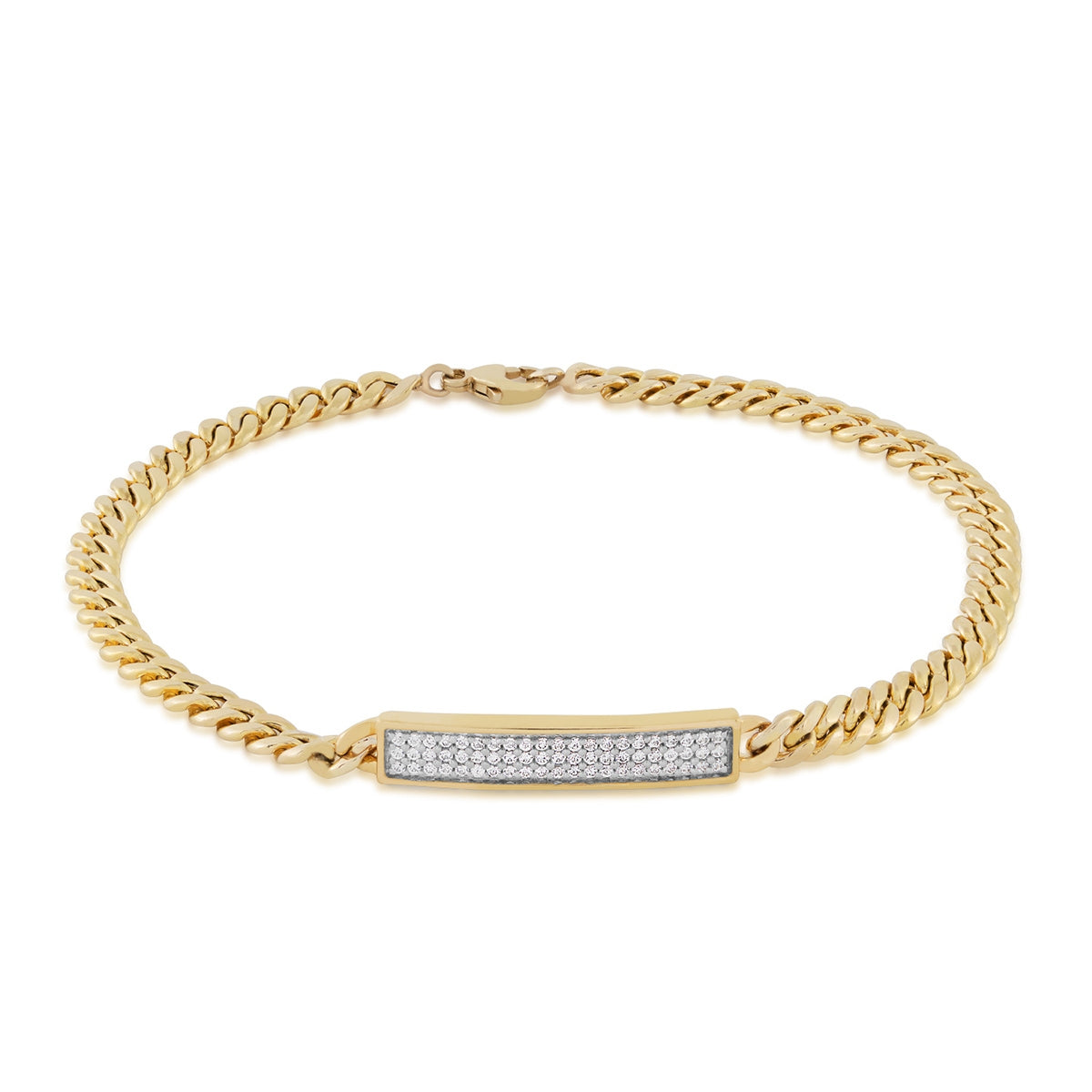 1/4 ct. tw. Diamond Pave Plate 3.75mm 7.5-inch Miami Cuban Chain Bracelet in 10K Yellow Gold
