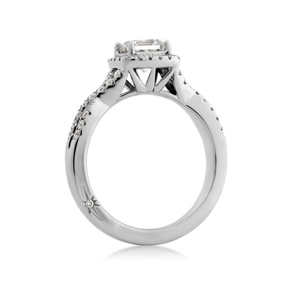 Natural 1-1/3 ct. tw. Princess Cut Diamond Halo Twist Engagement Ring in 18K White Gold close-up detail