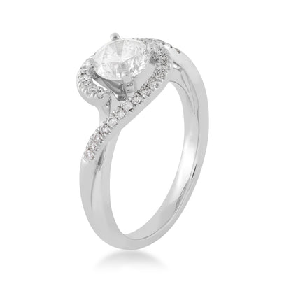Natural 1-1/5 ct. tw. Round Brilliant Diamond Halo Bypass Engagement Ring in Platinum front view
