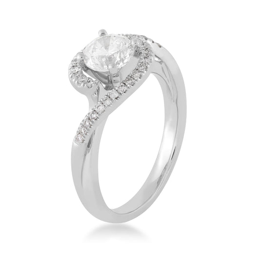 Natural 1-1/5 ct. tw. Round Brilliant Diamond Halo Bypass Engagement Ring in Platinum front view