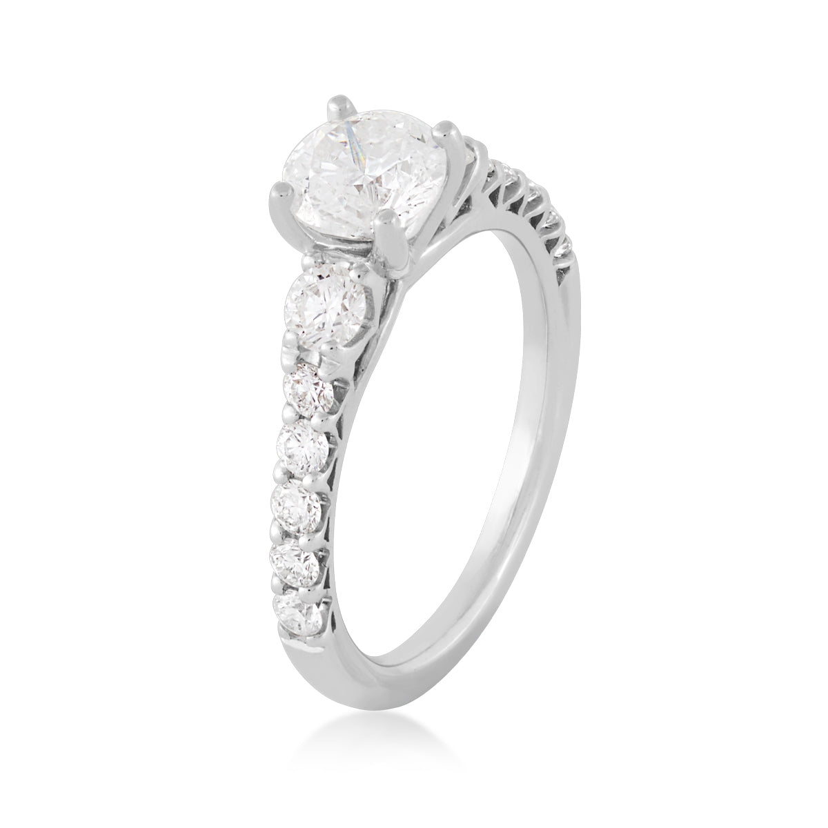 Natural 2-1/2 ct. tw. Round Brilliant 3-Stone Diamond Engagement Ring in 14K White Gold front view