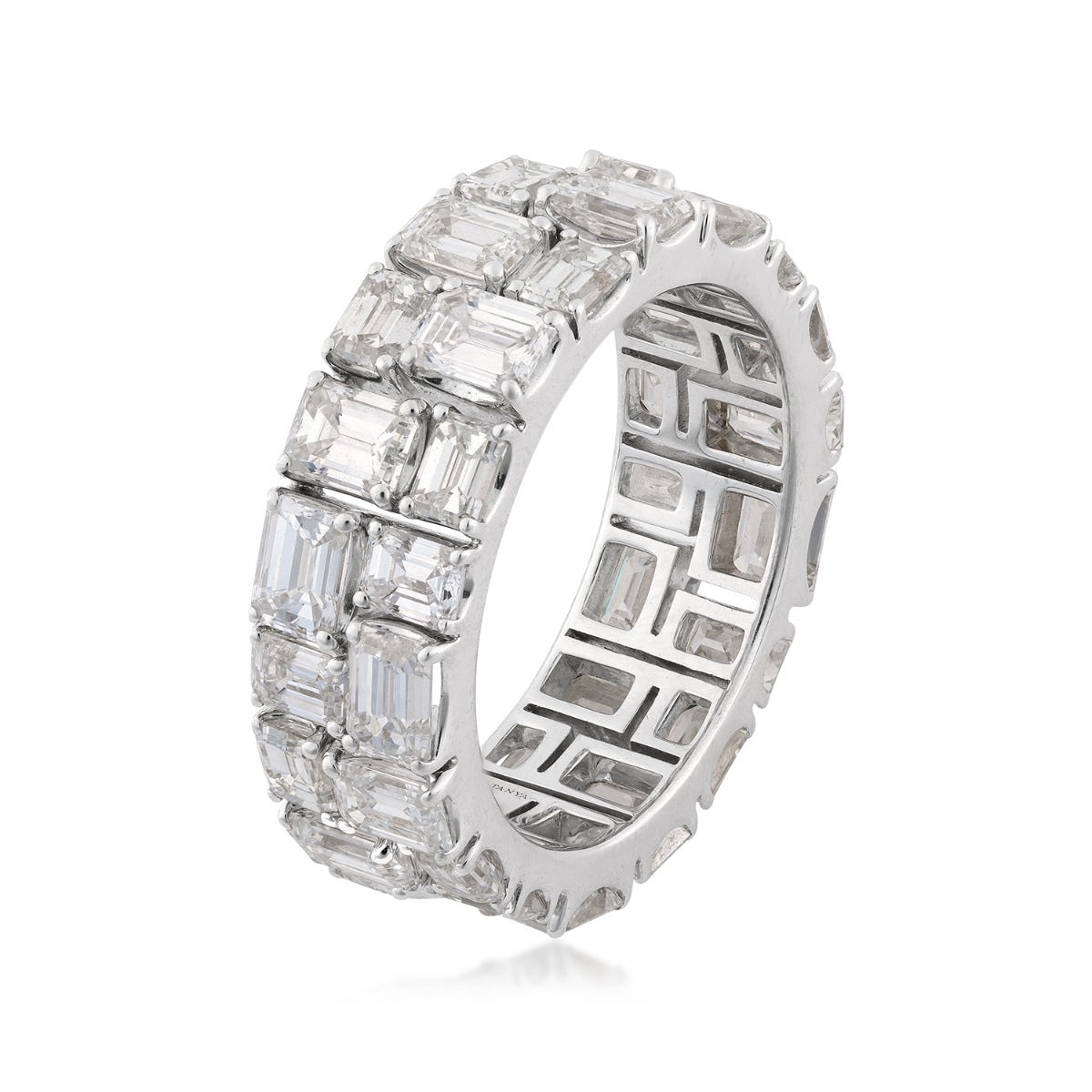 Sirus Tanya 6-1/3 ct. tw. Emerald Cut Diamond Mosaic Eternity Ring in 18K White Gold front view
