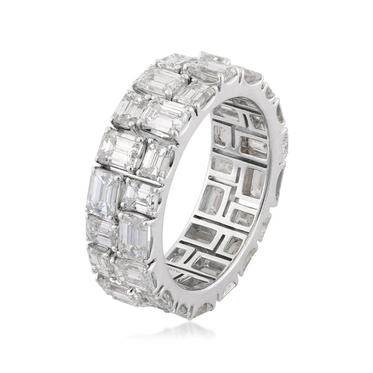 Sirus Tanya 6-1/3 ct. tw. Emerald Cut Diamond Mosaic Eternity Ring in 18K White Gold front view