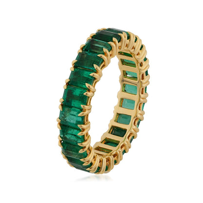 Sirus Tanya Emerald Cut Emerald Eternity Ring in 18K Yellow Gold front view
