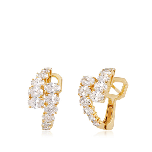 Sirus Tanya 3-1/2 ct. tw. Oval & Round Diamond Graduated Bypass Hoop Earrings in 18K Yellow Gold