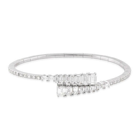 Sirus Tanya 3-1/2 ct. tw. Emerald Cut & Round Diamond Graduated Bypass Flexible Cuff Bracelet in 18K White Gold