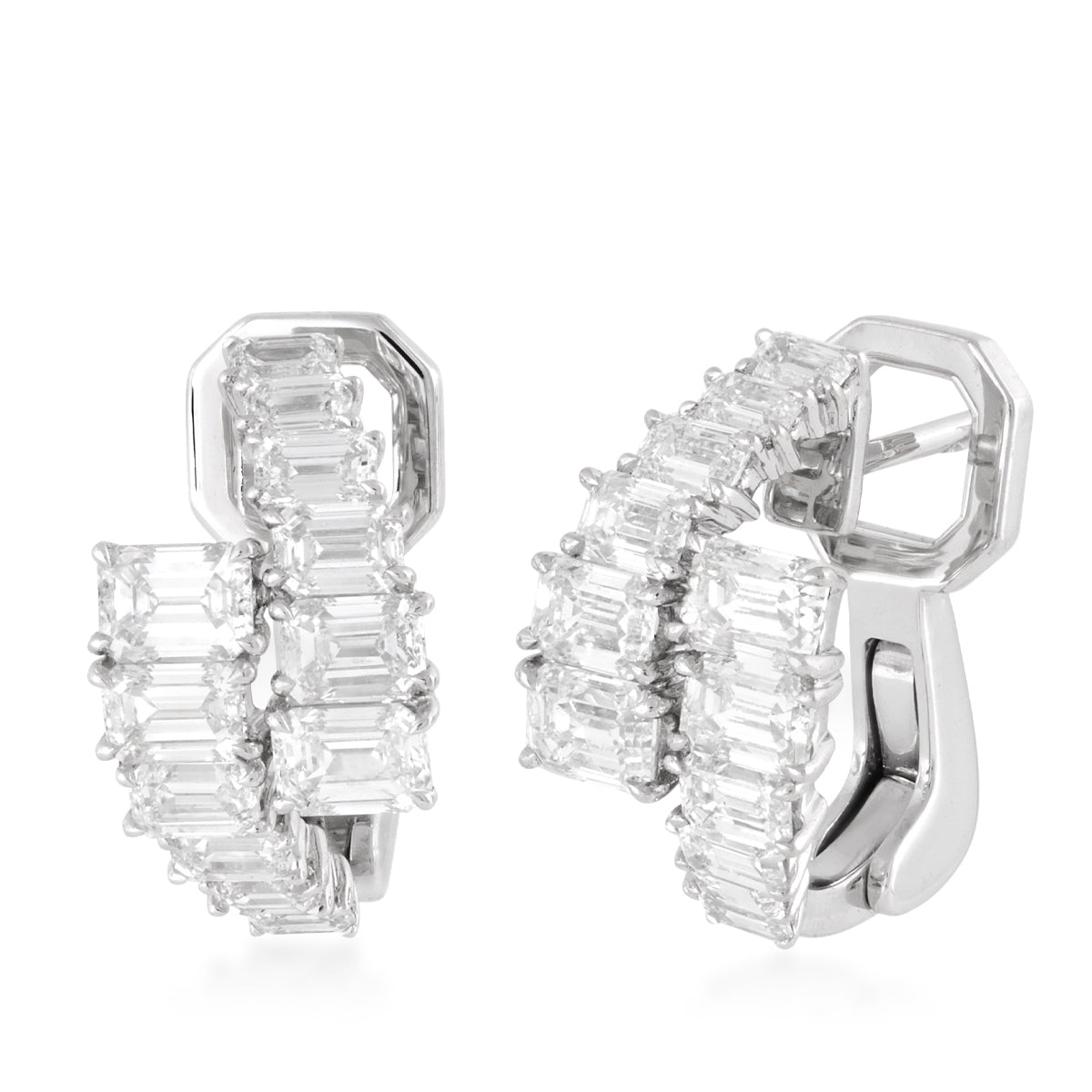 Sirus Tanya 4-1/10 ct. tw. Emerald Cut Diamond Graduated Bypass Hoop Earrings in 18K White Gold
