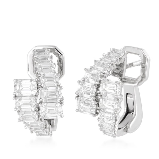 Sirus Tanya 4-1/10 ct. tw. Emerald Cut Diamond Graduated Bypass Hoop Earrings in 18K White Gold