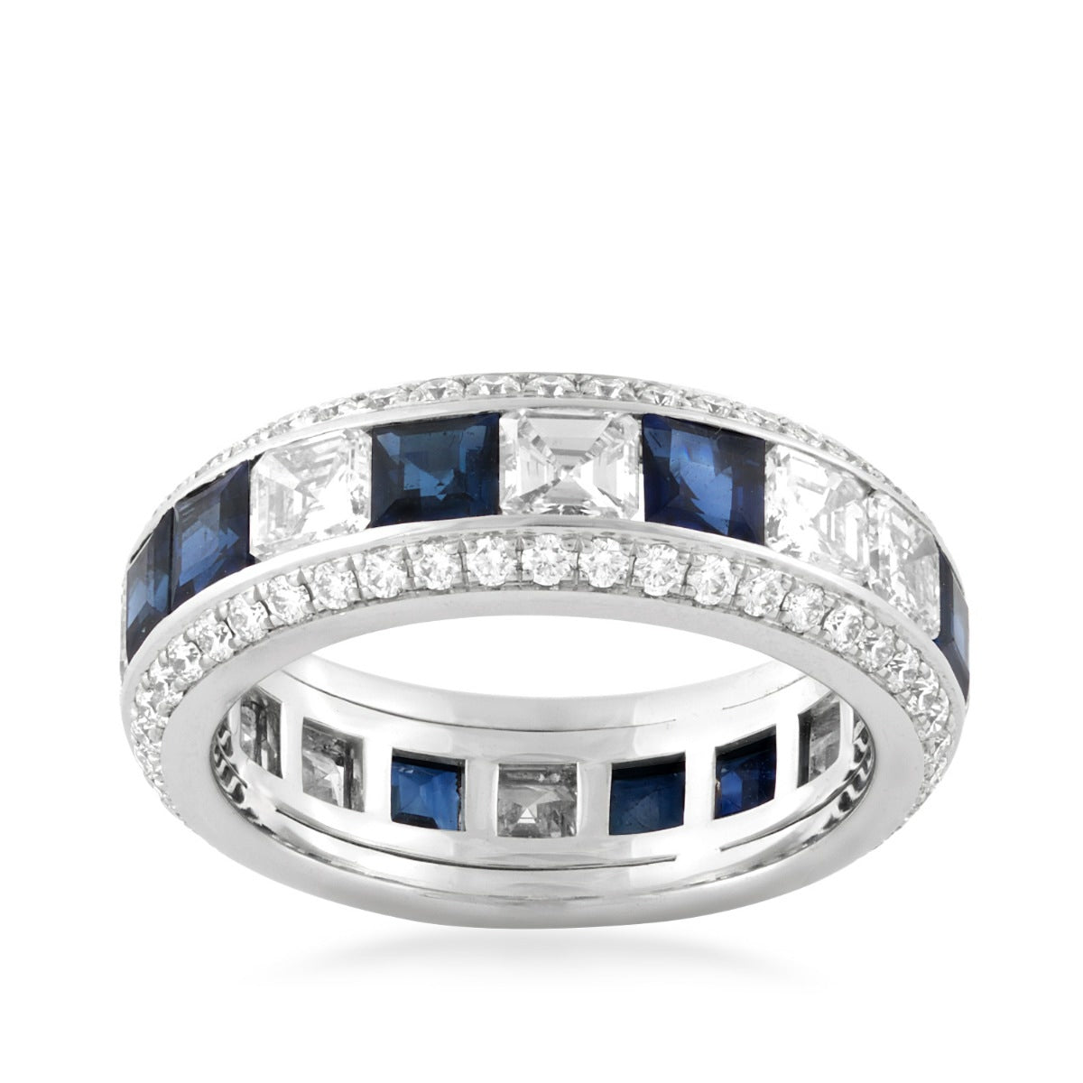Sirus Tanya 2-7/8 ct. tw. Asscher Cut Diamond & Sapphire Channel Set Eternity Ring in 18K White Gold