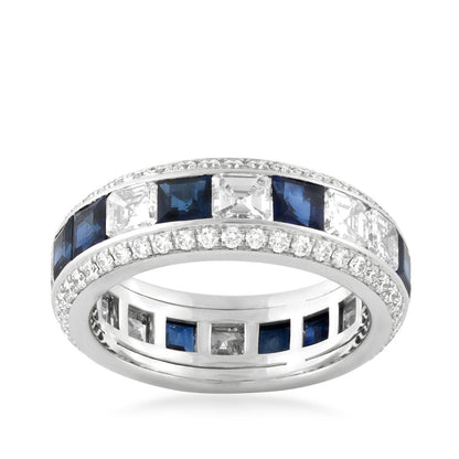 Sirus Tanya 2-7/8 ct. tw. Asscher Cut Diamond & Sapphire Channel Set Eternity Ring in 18K White Gold