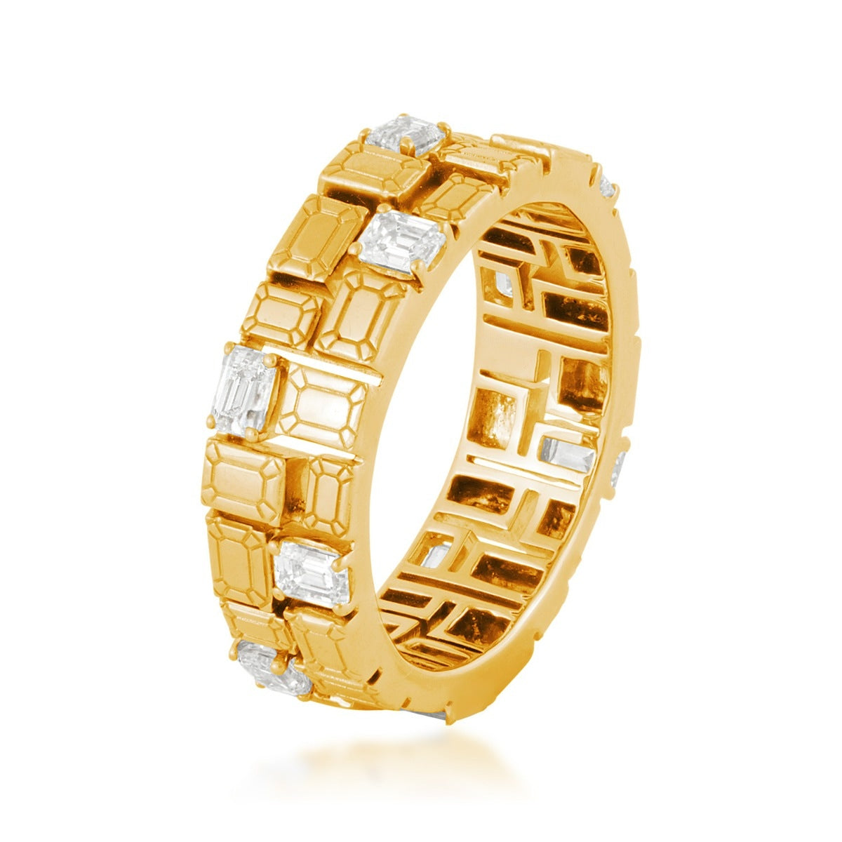 Sirus Tanya 1-1/3 ct. tw. Emerald Cut Diamond Mosaic Eternity Ring in 18K Yellow Gold front view