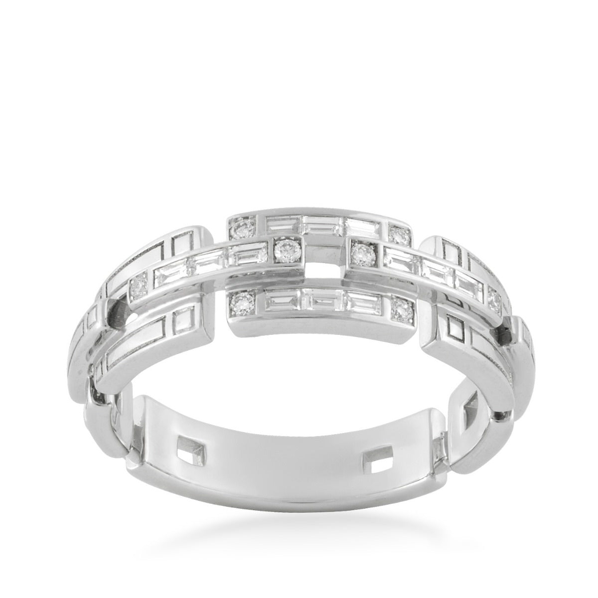 Sirus Tanya 1/4 ct. tw. Baguette & Round Diamond Link Ring in 18K White Gold