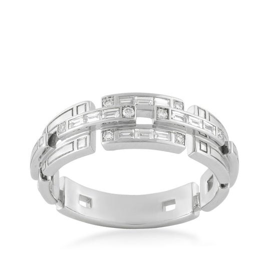 Sirus Tanya 1/4 ct. tw. Baguette & Round Diamond Link Ring in 18K White Gold