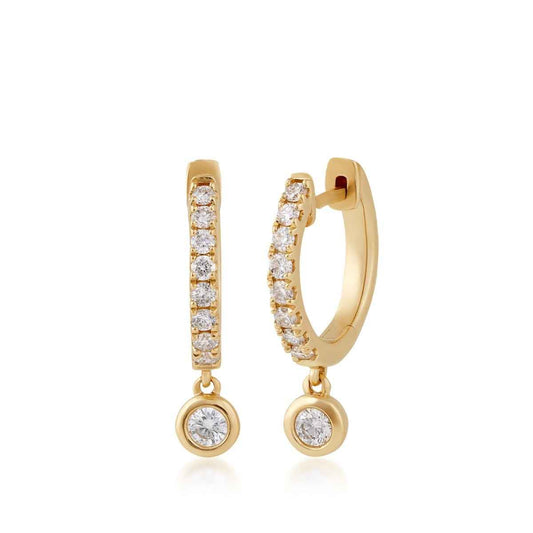 Demi Fine 1/2 ct. tw. Diamond Bezel Drop Hoop Earrings in 14K Yellow Gold